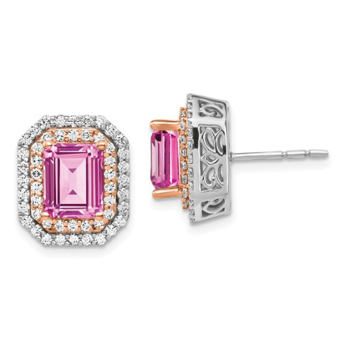 14K Two-Tone Lab Grown Diamond and Created Pink Sapphire Earrings