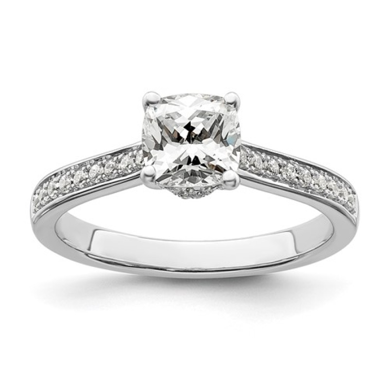 True Origin White Gold 1/5 carat Lab Grown Diamond VS/SI D E F Semi Mound Cushion Engagement Ring