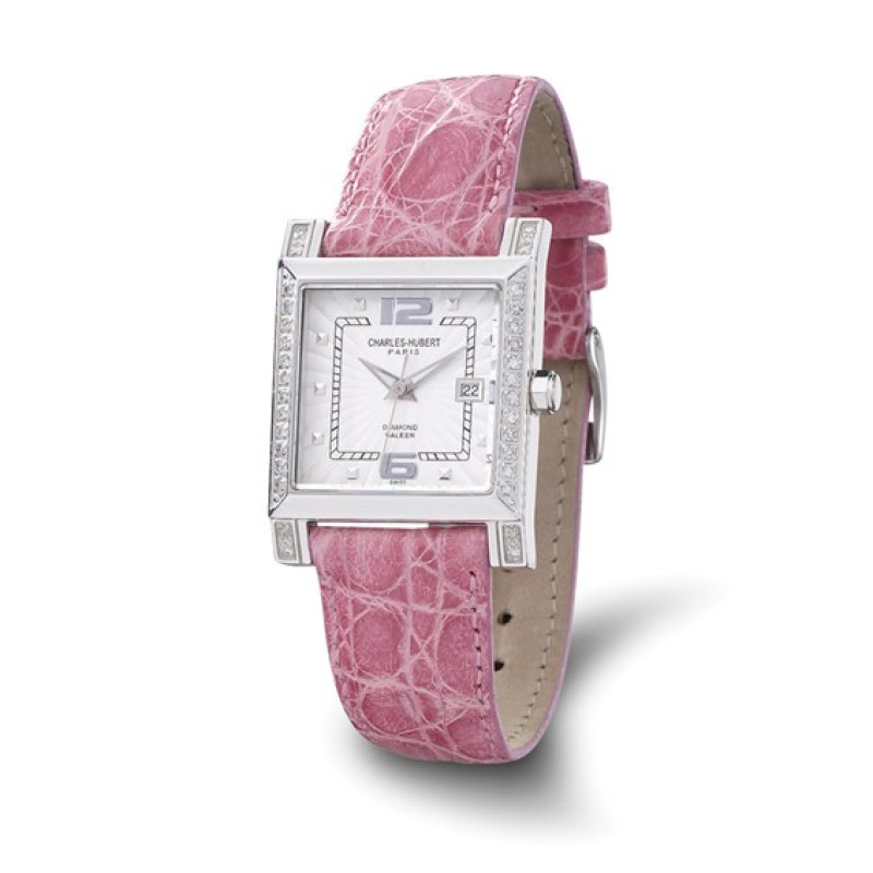 Ladies Charles Hubert 0.42ct. Diamond 29x28mm Bezel Pink Leather Watch