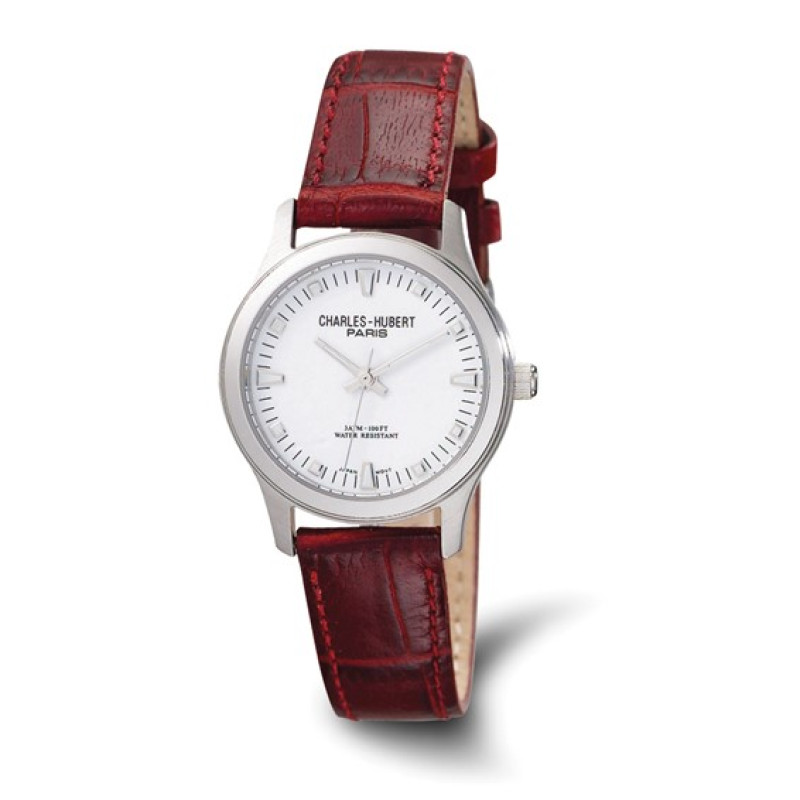 Ladies Charles Hubert Brown Leather Band White Dial Watch