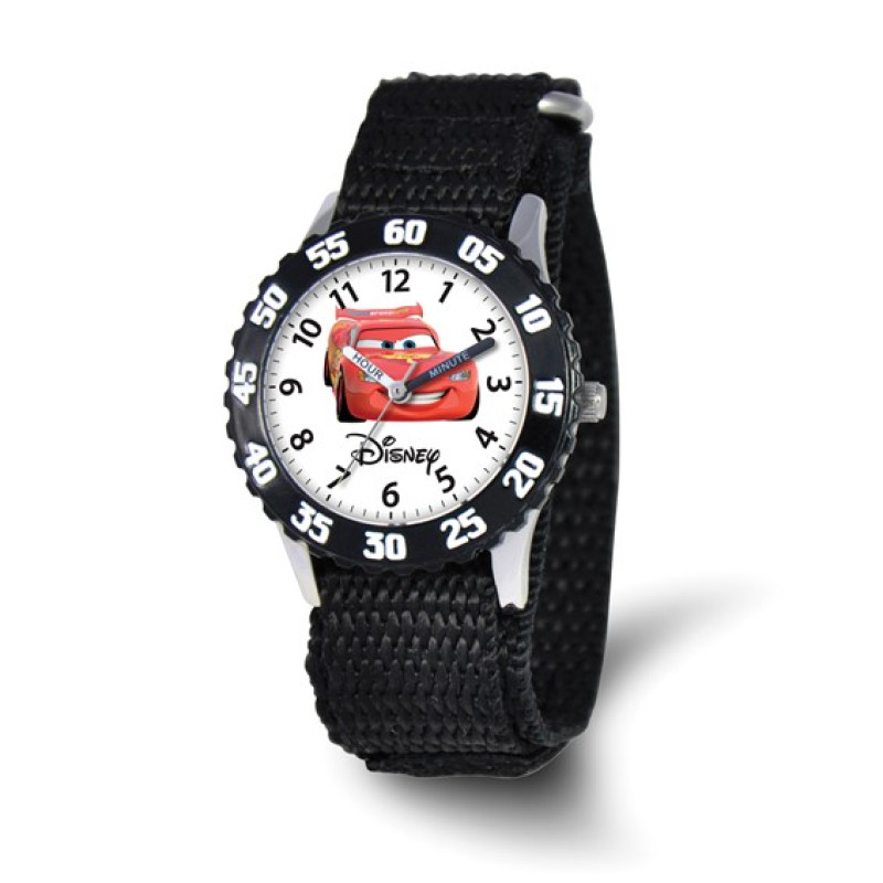 Disney Kids Cars Lightning McQueen Black Velcro Band Time Teacher Watch