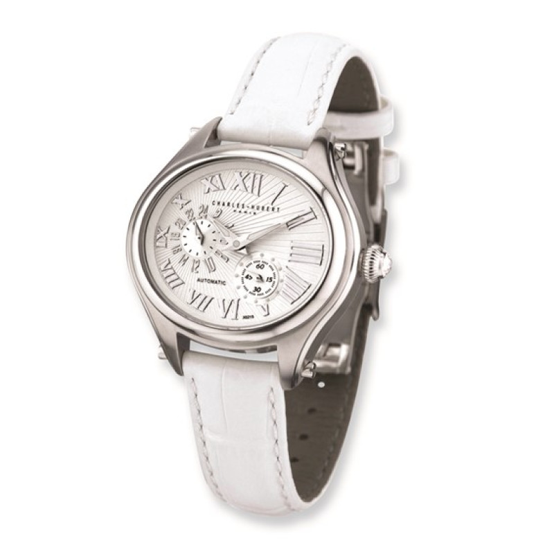 Charles Hubert Stainless Steel White Strap Automatic Watch