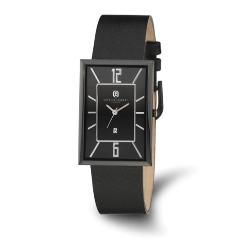 Charles Hubert Stainless Steel Black Dial Rectangle Quartz Watch