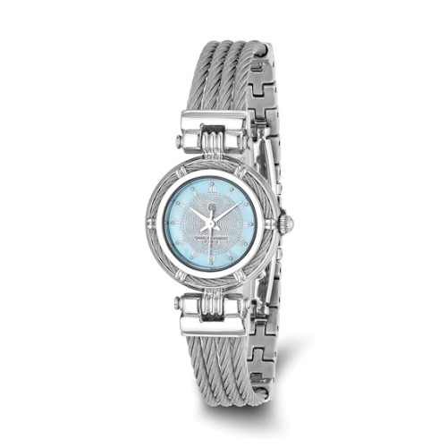 Charles Hubert Chrome Finish MOP Dial Stainless Steel Wire Bangle Watch