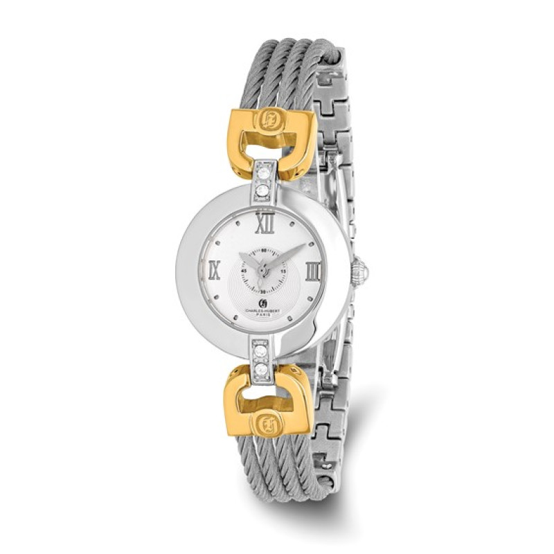 Charles Hubert Two-tone Stainless Steel Wire Bangle Silver Dial Watch