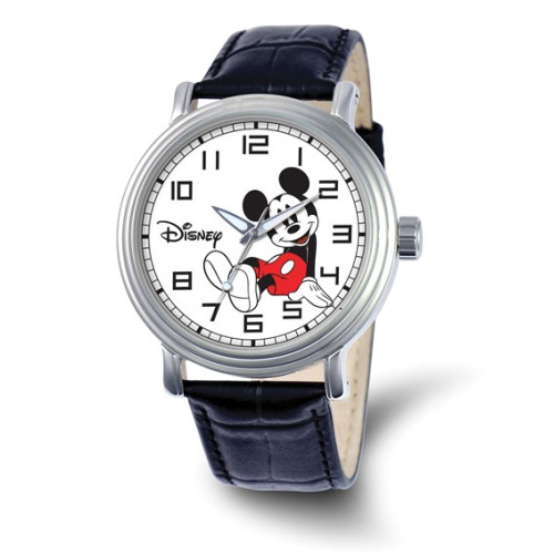 Disney Adult Size Black Leather Strap Mickey Mouse Watch