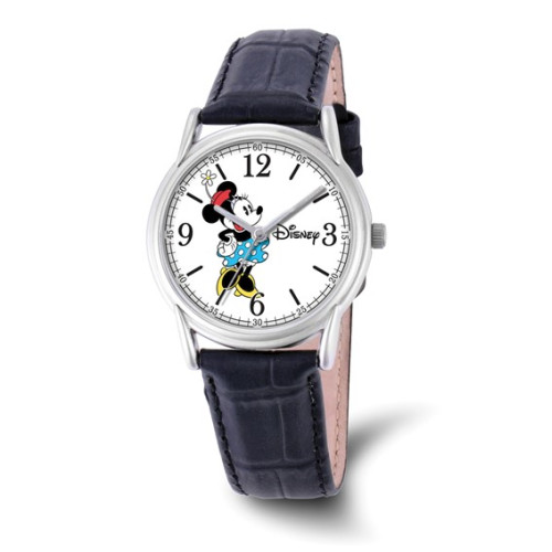 Disney Adult Size Black Leather Strap Minnie Mouse Watch