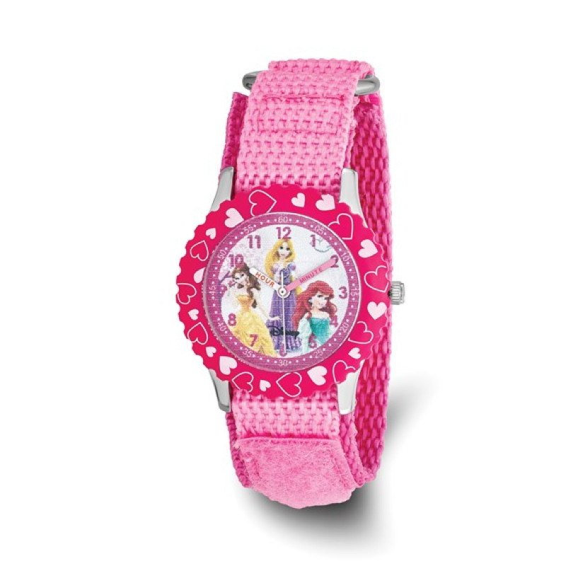 Disney Kids Princess Pink Velcro Time Teacher Watch