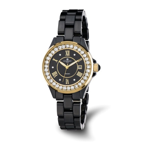 Ladies Charles Hubert Crystal Bezel Black Ceramic Watch