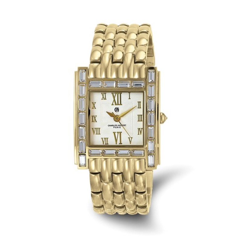 Ladies Charles Hubert Stainless Steel IP-plated Crystal Bezel 27 x 32mm Watch