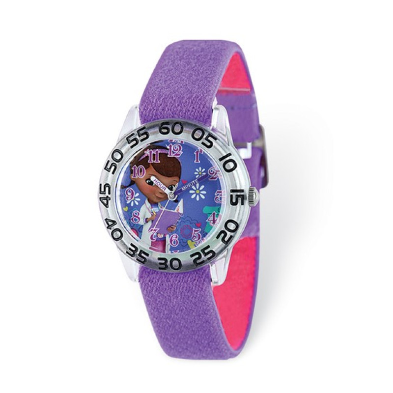 Disney Doc McStuffins Acrylic Purple Stretch Band Time Teacher Watch