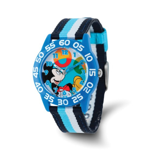 Disney Kids Mickey Mouse Striped Acrylic Time Teacher Watch