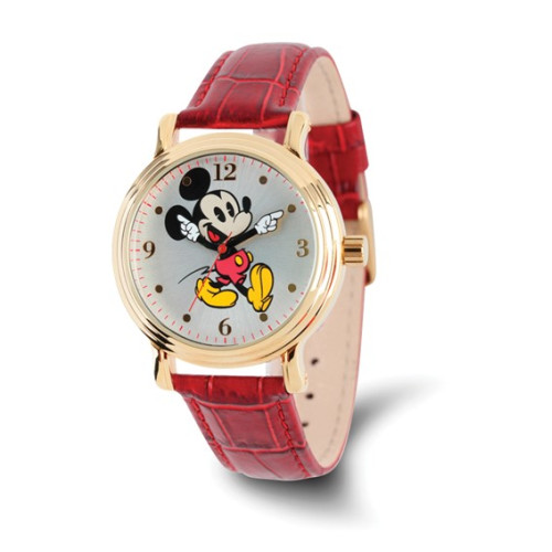 Disney Adult Size Red Mickey Mouse with Moving Arms Gold-tone Watch