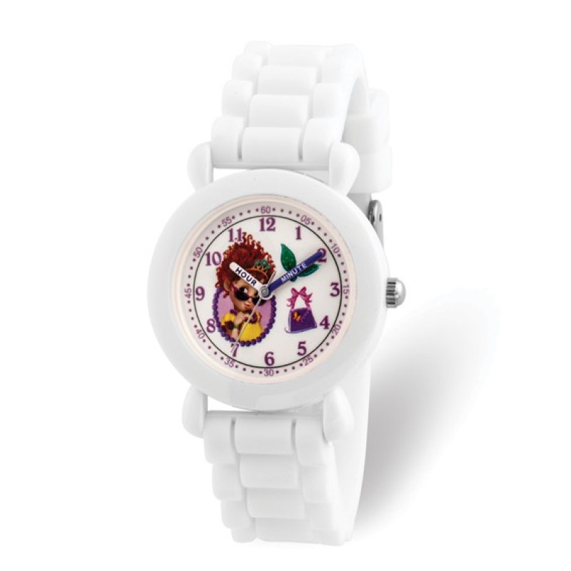 Disney Kids Fancy Nancy White Silicone Band Time Teacher Watch