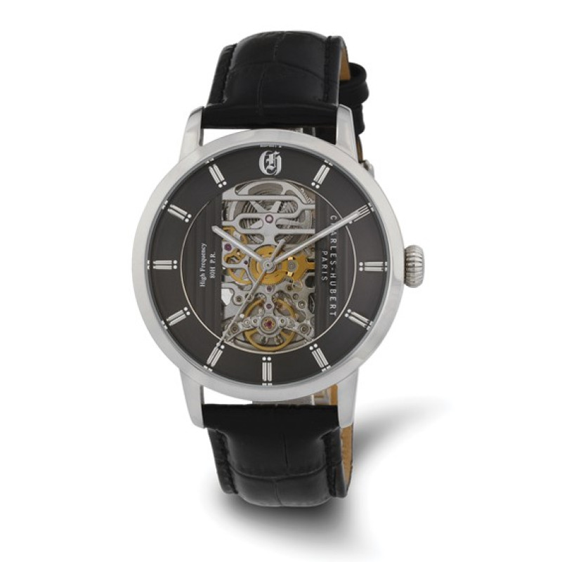 Charles Hubert Stainless Black Skeleton Dial Automatic Watch