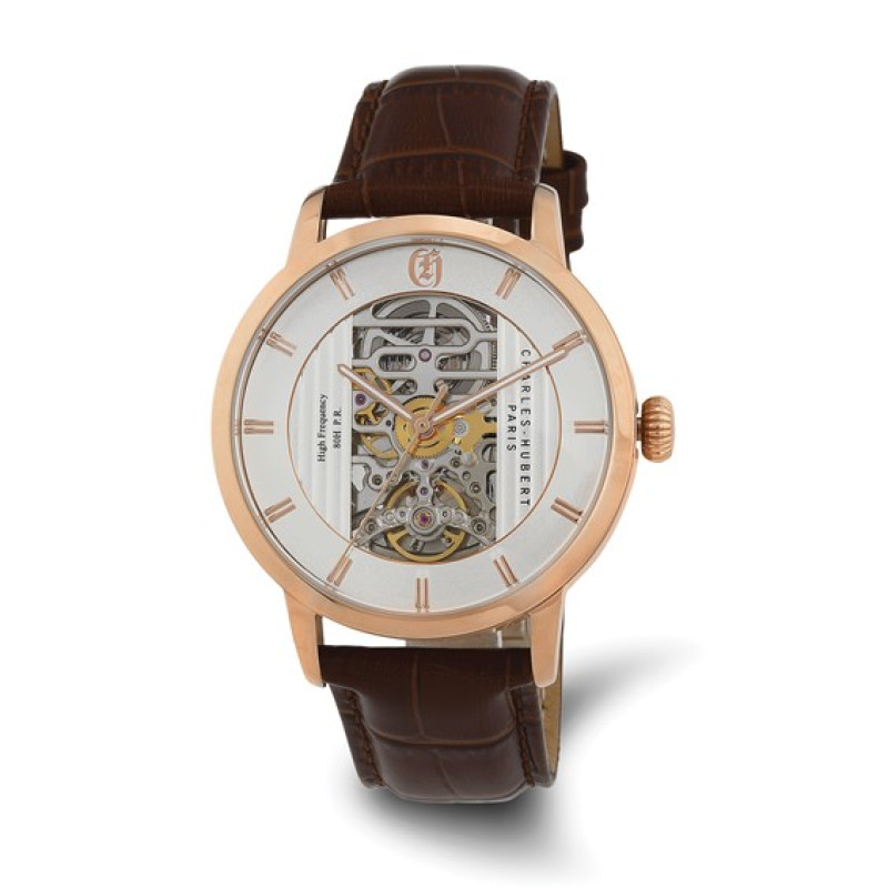 Charles Hubert Rose IP-plated White Skeleton Dial Automatic Watch