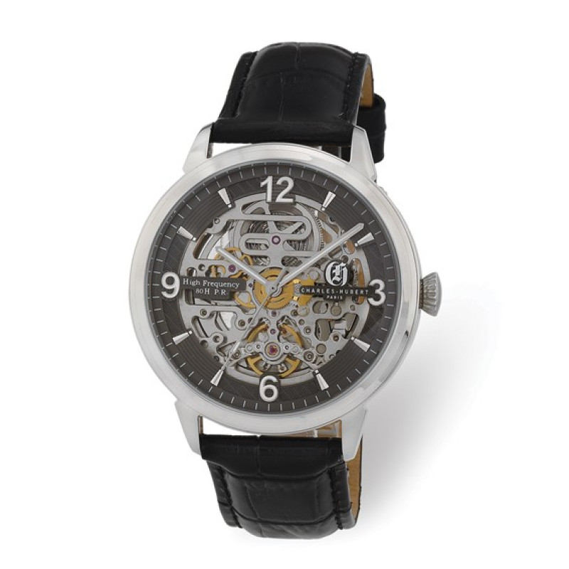 Charles Hubert Stainless Steel Black Skeleton Dial Automatic Watch