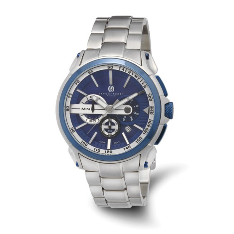 Charles Hubert Stainless Steel Chronograph Blue Dial Watch