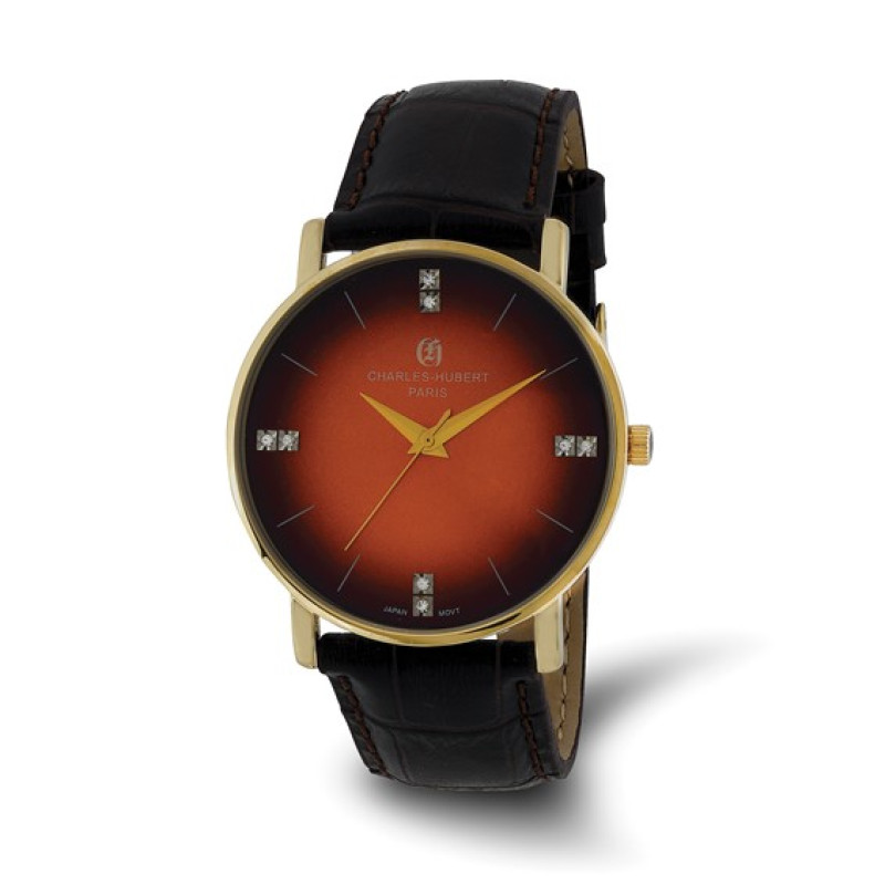 Charles Hubert Mens Stainless Steel Orange Dial Watch