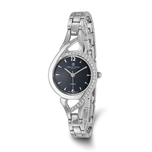 Ladies Charles Hubert Chrome-finish Black Dial Watch