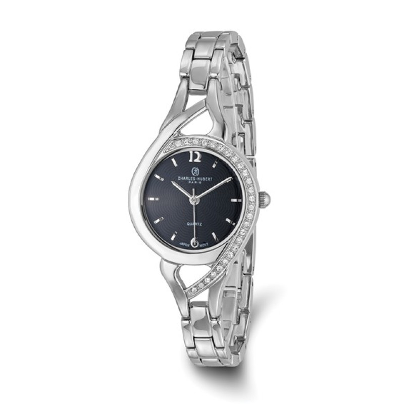 Ladies Charles Hubert Chrome-finish Black Dial Watch