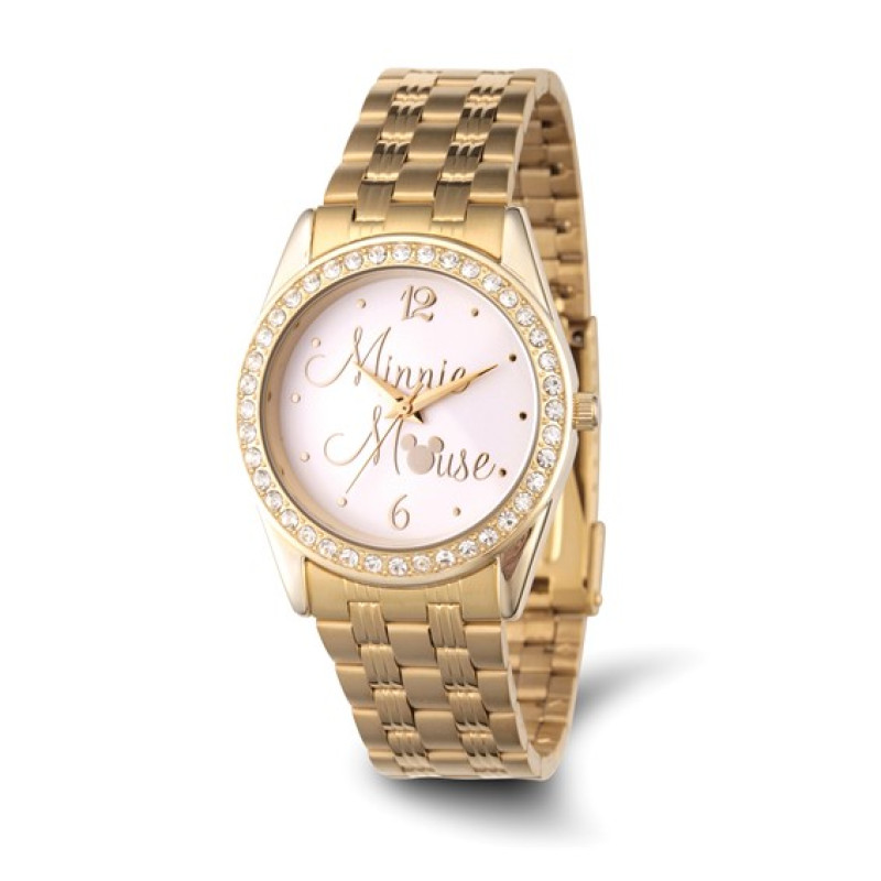 Disney Adult Minnie Mouse Crystal Bezel Gold-tone Watch