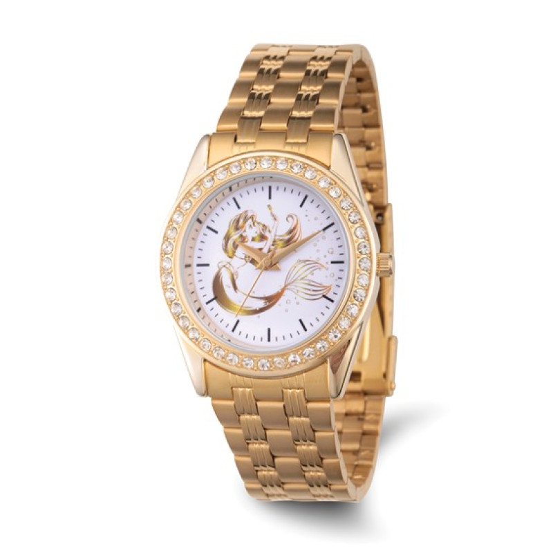 Disney Adult The Little Mermaid Crystal Bezel Gold-tone Watch