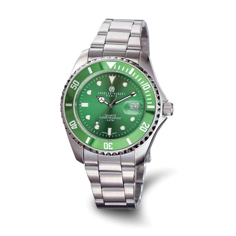 Charles Hubert Stainless Steel Green Dial/Bezel Watch