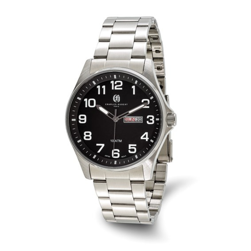 Charles Hubert Stainless Steel Black Dial Watch