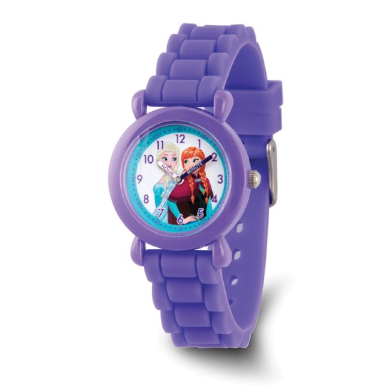 Disney Kids Frozen Elsa and Anna Girls' Purple Silicone Time Teacher Watch