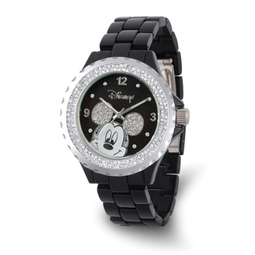 Disney Mickey Mouse Women's Black Enamel Sparkle Alloy Watch