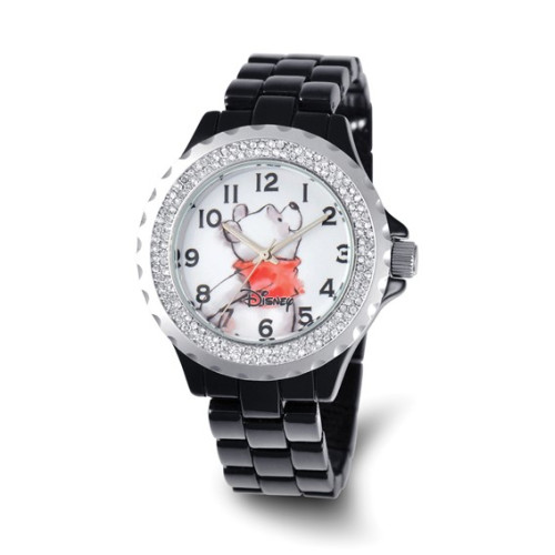 Disney Adult Size Winnie Black Enamel Sparkle Alloy Watch