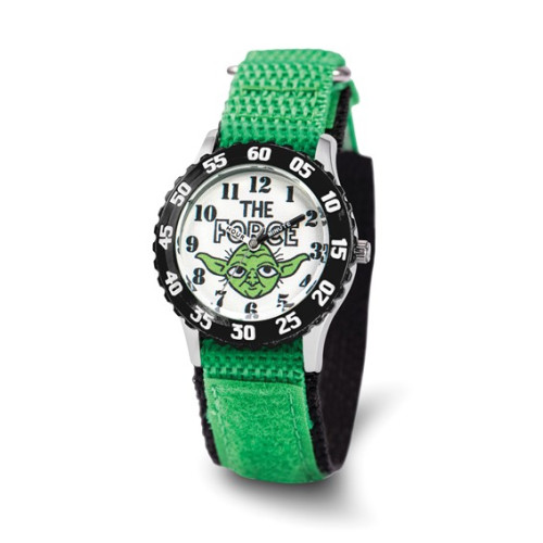 Star Wars Yoda Kids Stainless Steel Green Nylon Time Teacher Watch