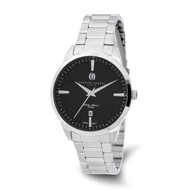 Mens Charles Hubert Stainless Steel Black Dial Watch