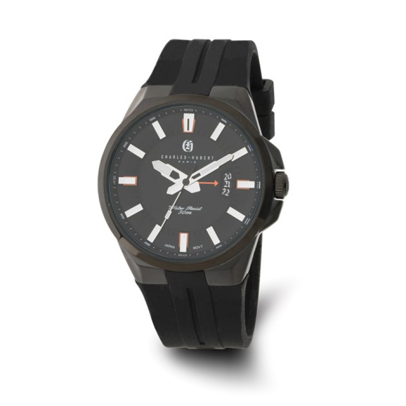 Charles Hubert Black IP-plated Stainless Steel Black Dial Watch