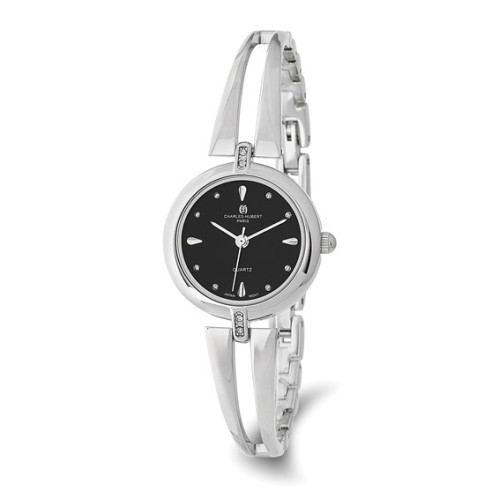 Ladies Charles Hubert Chrome-finish Brass Black Dial Watch