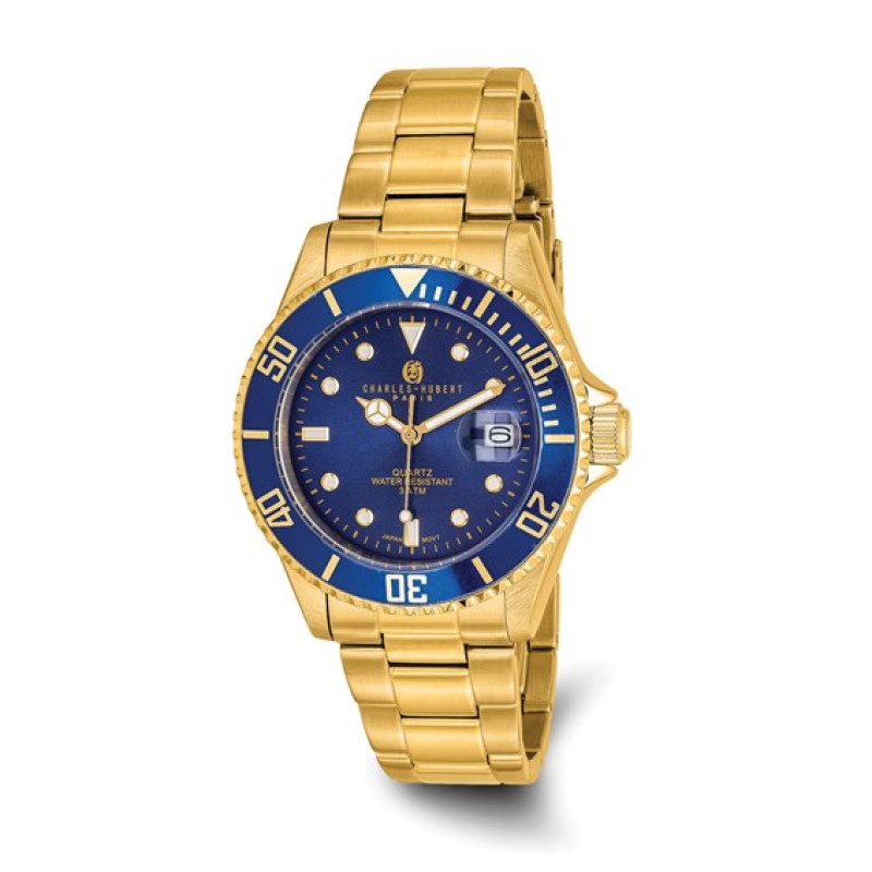 Charles Hubert Gold-plated Stainless Steel Blue Dial Watch