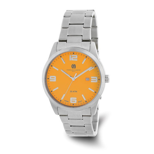 Charles Hubert Stainless Steel Orange Dial Watch